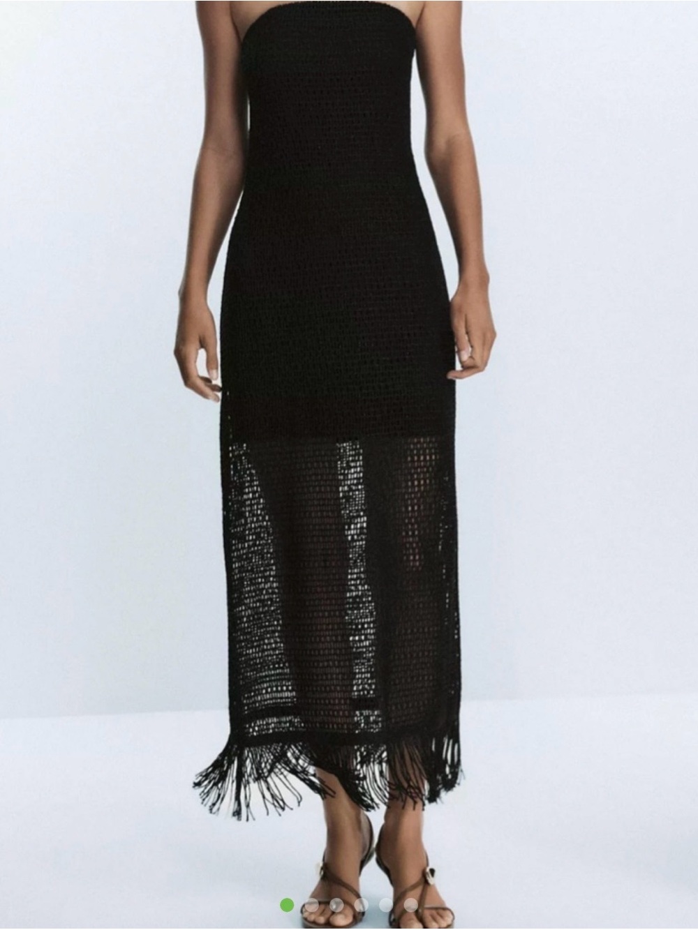 Zara Black Crochet Maxi Skirt with Fringe Hem